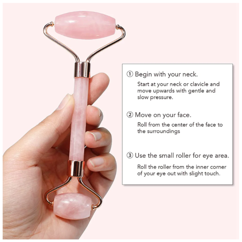 OHM ROSE QUARTZ FACE ROLLER & GUA SHA - Image 2