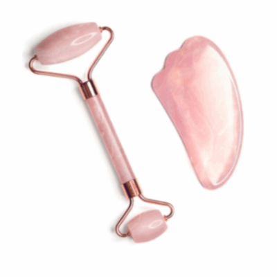 OHM ROSE QUARTZ FACE ROLLER & GUA SHA